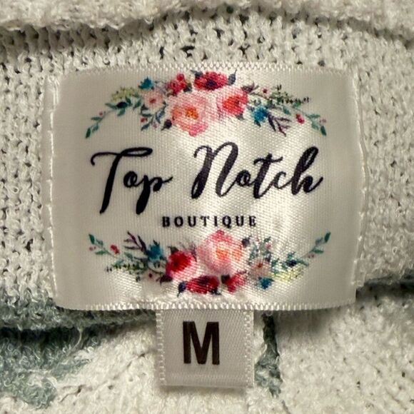 Top Notch Boutique Button Front Pullover Sweater White Sage Green Stripes Medium - Picture 6 of 8